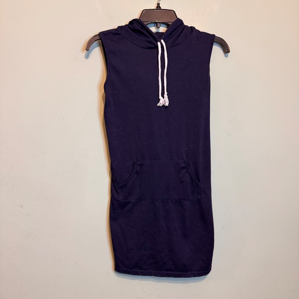 $3 BUNDLE ITEM Navy Blue Sleeveless Hooded Tunic Dress XS Hand Sewn Back